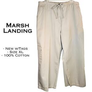 Marsh Landing Cargo Capri XL khaki Beige Cotton High Rise Straight Leg NEW